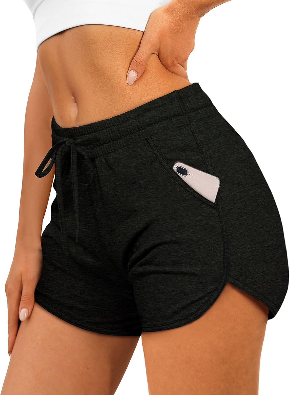 Womens Athletic Shorts Running Dolphin Shorts with Pockets and Drawstring
