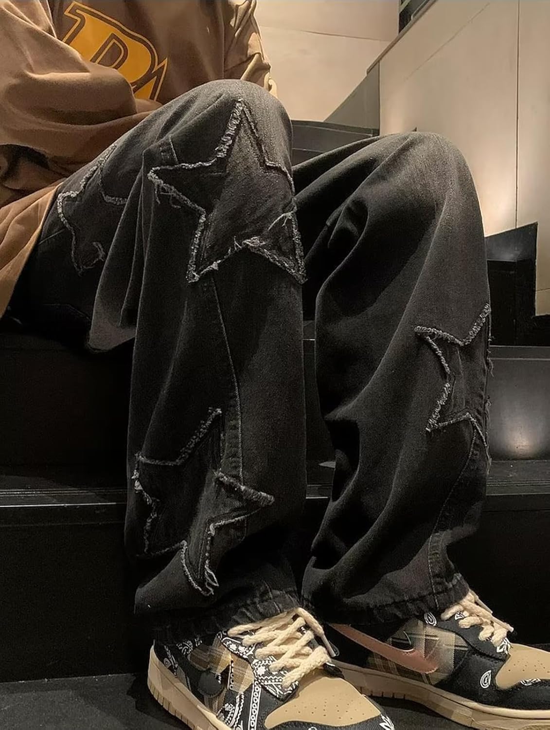 men Y2k Star Jeans High Waisted Hip Hop Streetwear Jeans Loose Baggy Embroidery Aesthetic Harajuku Denim Pants