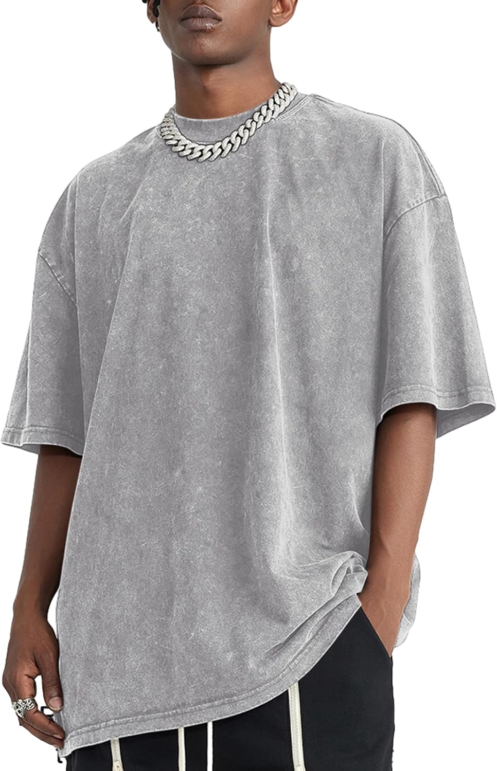 Oversized Vintage Acid Wash Tshirt for Men Cotton Solid T Shirt Streetwear Basic Tees Casual Baggy Loose Shirts Tops