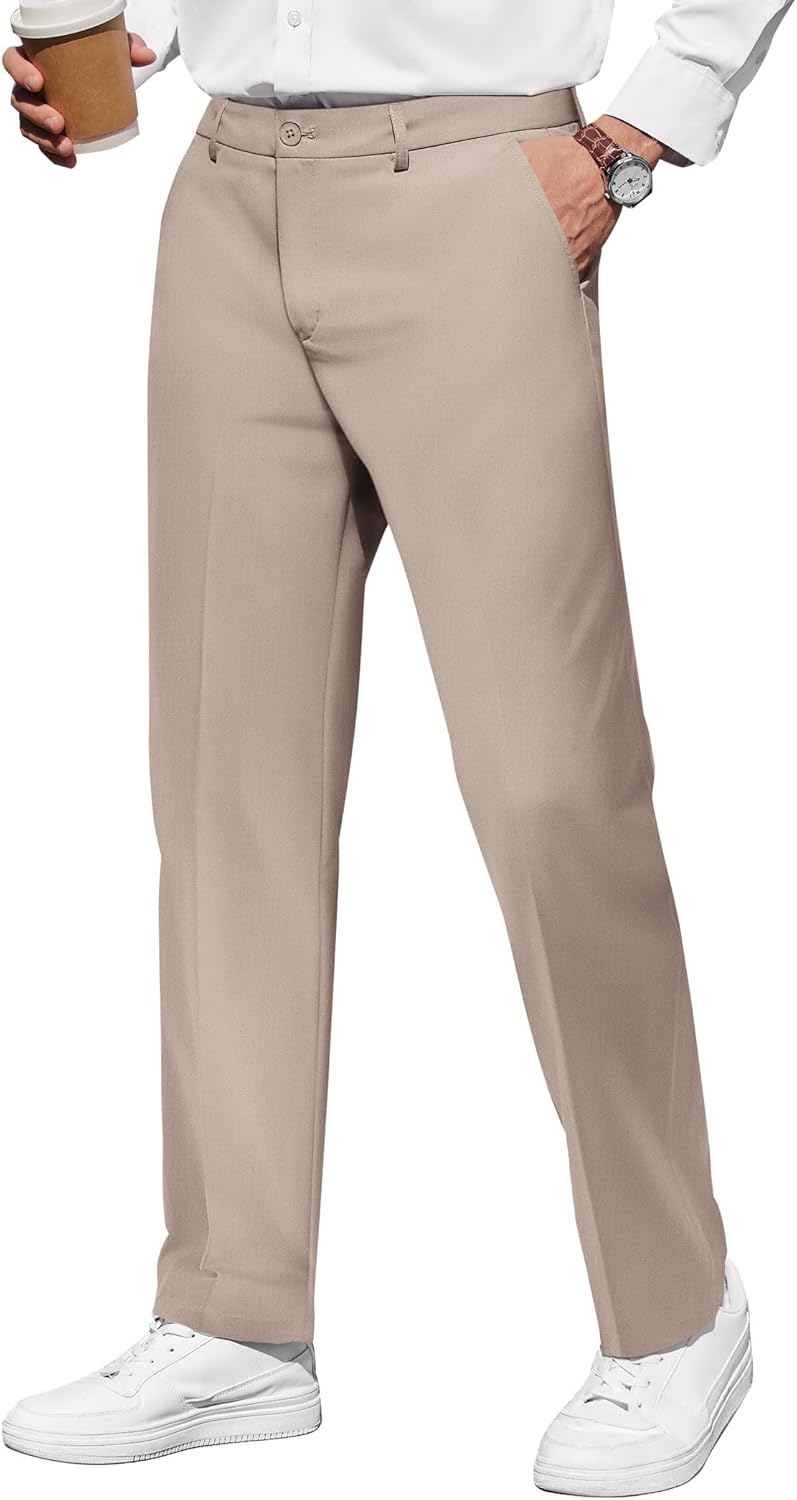 Men's Casual Pants Classic Fit Straight Legs Flat Front Twill Pants - Image 2