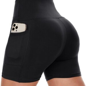 Biker Shorts Women with Pockets - 3"/5"/8" High Waisted Workout Spandex Tummy Control Gym Running Yoga Shorts