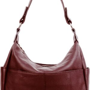 Women Genuine Leather Shoulder Bags Handbags Purses with Double Zipper Pockets and Crossbody Strap
