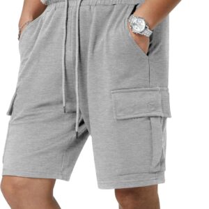 men Casual Sweat Cargo Cotton Shorts Drawstring Elastic Waist Athletic Workout Gym Jogger Shorts with 5 Pockets