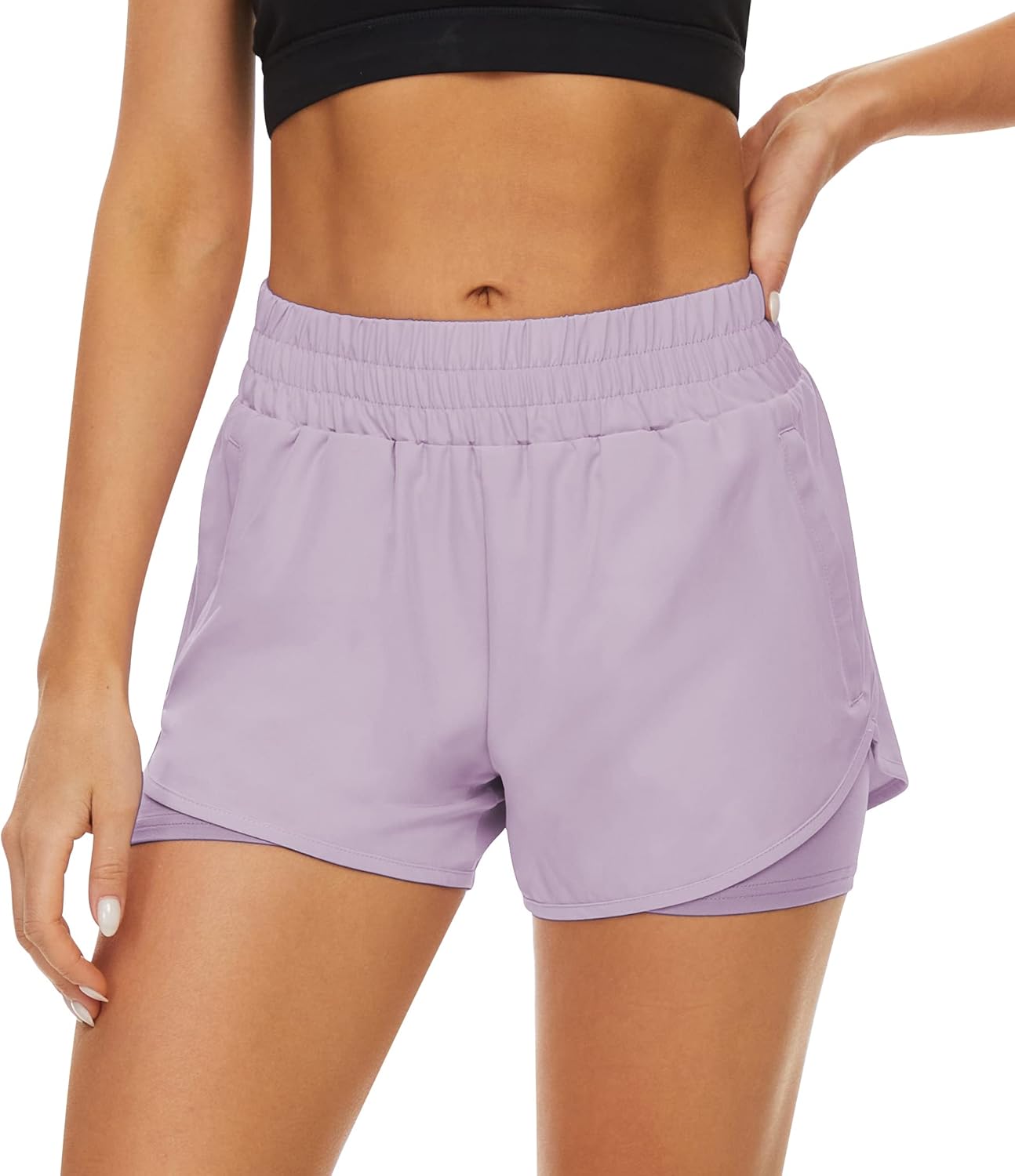 2 Pack Athletic Shorts for Women, Quick Dry Running Shorts with Pockets High Waisted Workout Gym Sports Shorts - Image 2