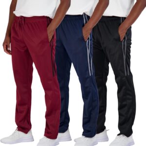 3 Pack: Men's Active Athletic Casual Tricot Open Bottom Sweatpants with Pockets (Available in Big & Tall)