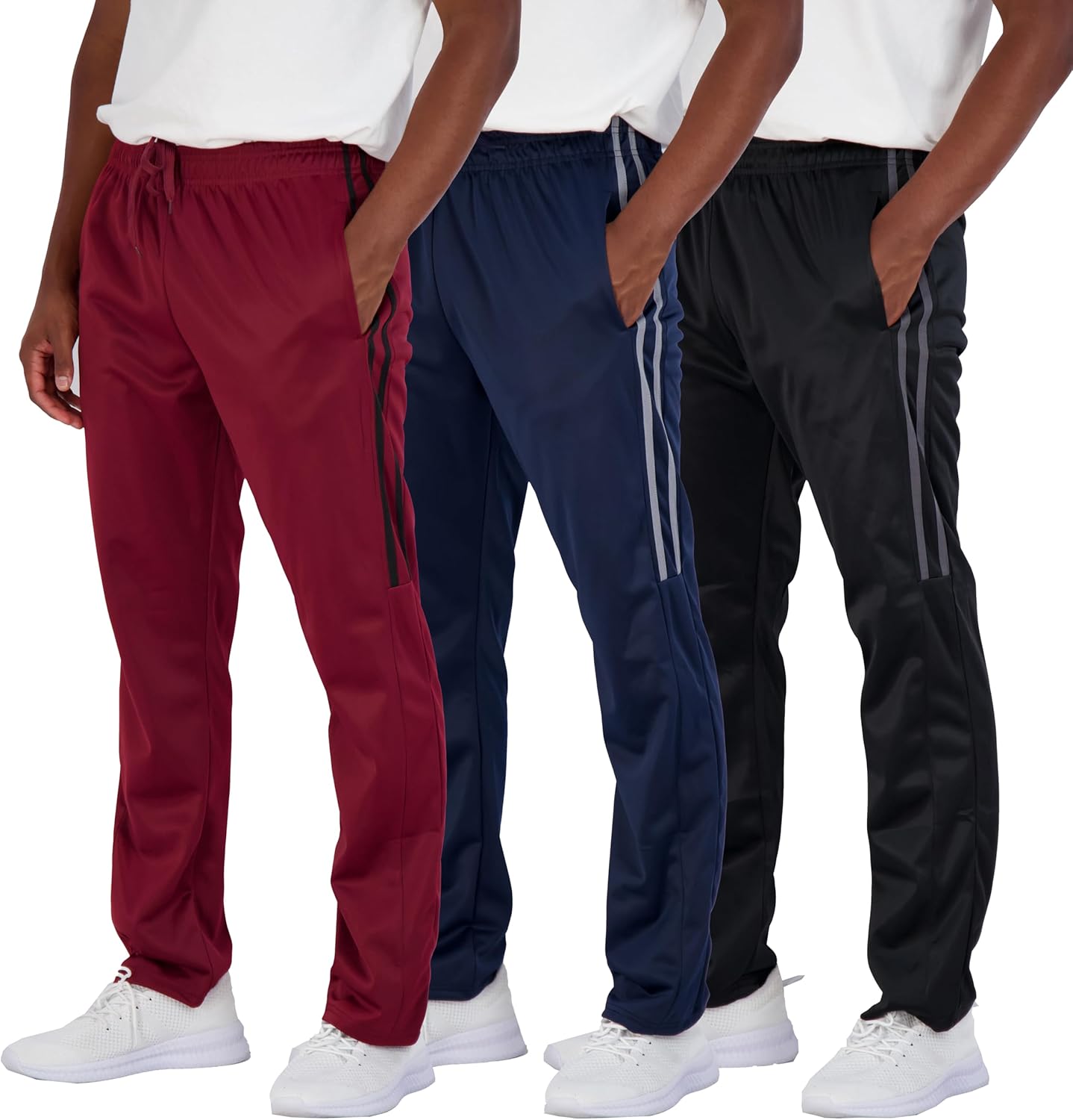 3 Pack: Men's Active Athletic Casual Tricot Open Bottom Sweatpants with Pockets (Available in Big & Tall)