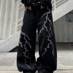 men Hip-hop Embroidered Baggy Jeans Loose Fit Denim Black Trousers