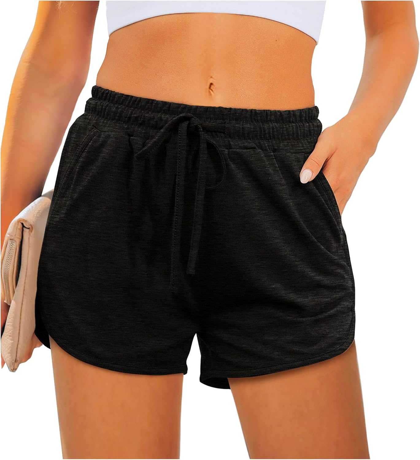 Womens Athletic Shorts Running Dolphin Shorts with Pockets and Drawstring - Image 2