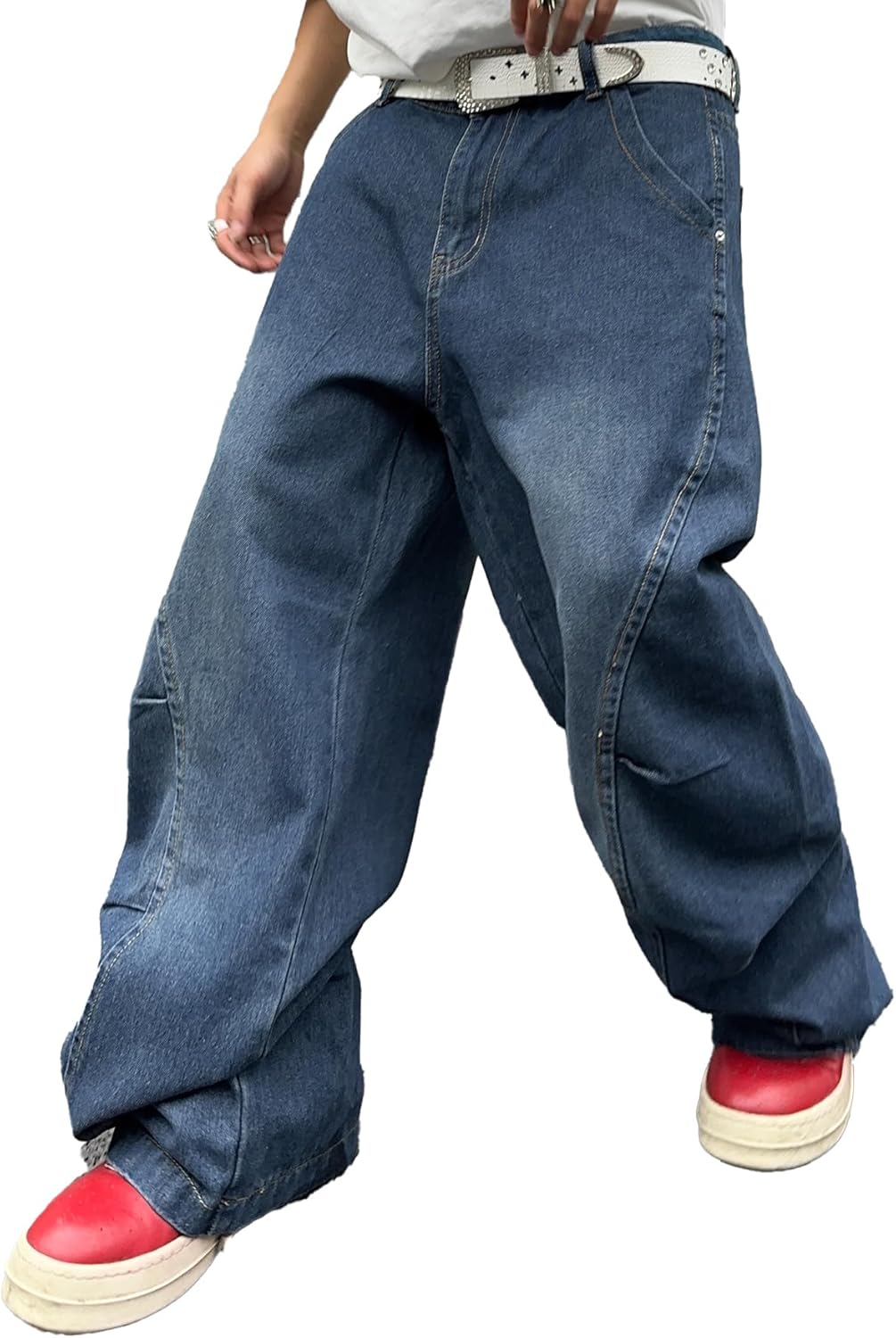 men Irregular Sutures Y2k Hip Hop Baggy Jeans Wide Leg Denim Pants Casual Loose Fit Trousers Streetwear - Image 2