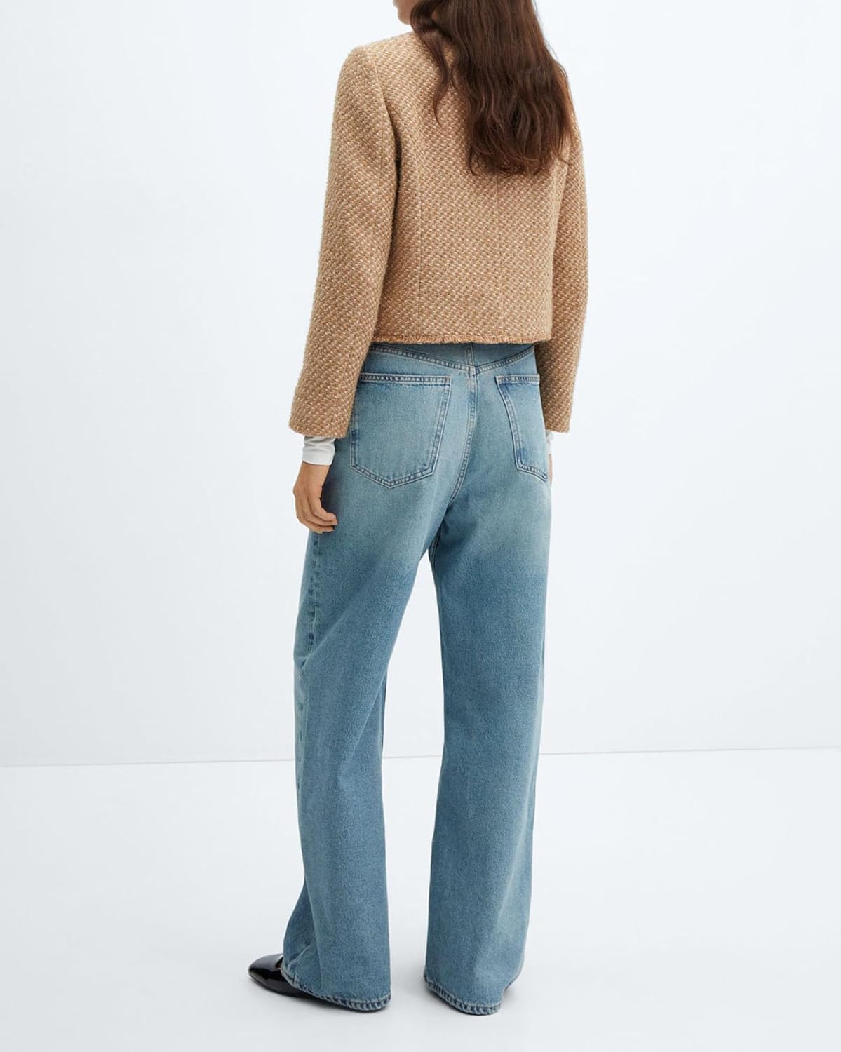 Cropped Tweed Blazer Jackets for Women Elegant Collarless Long Sve Button Down Work Office Blazer Jacket - Image 2