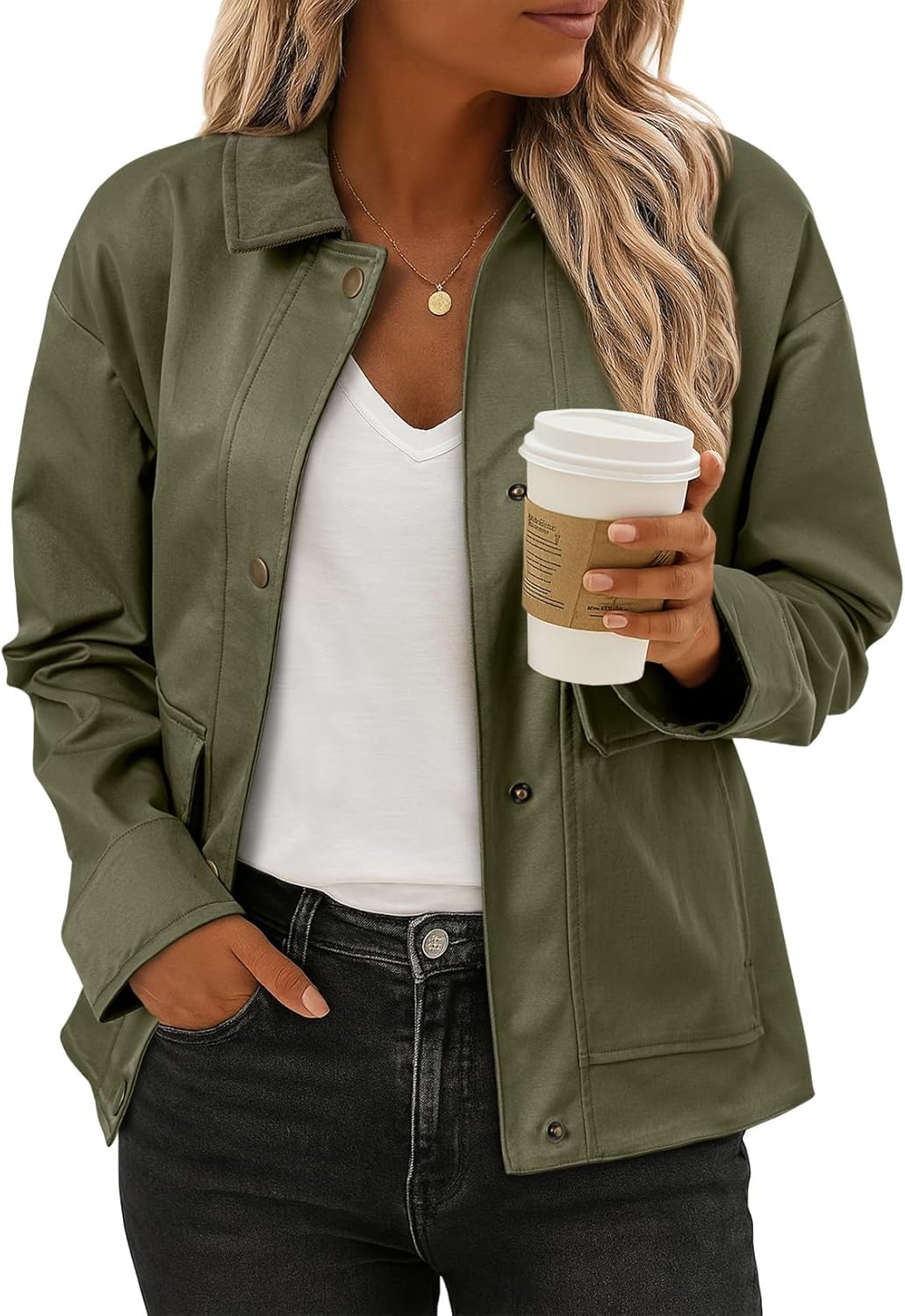 Jackets for Women Fall Fashion 2025 Lightweight Coat Button Down Cropped Shackets With Pockets