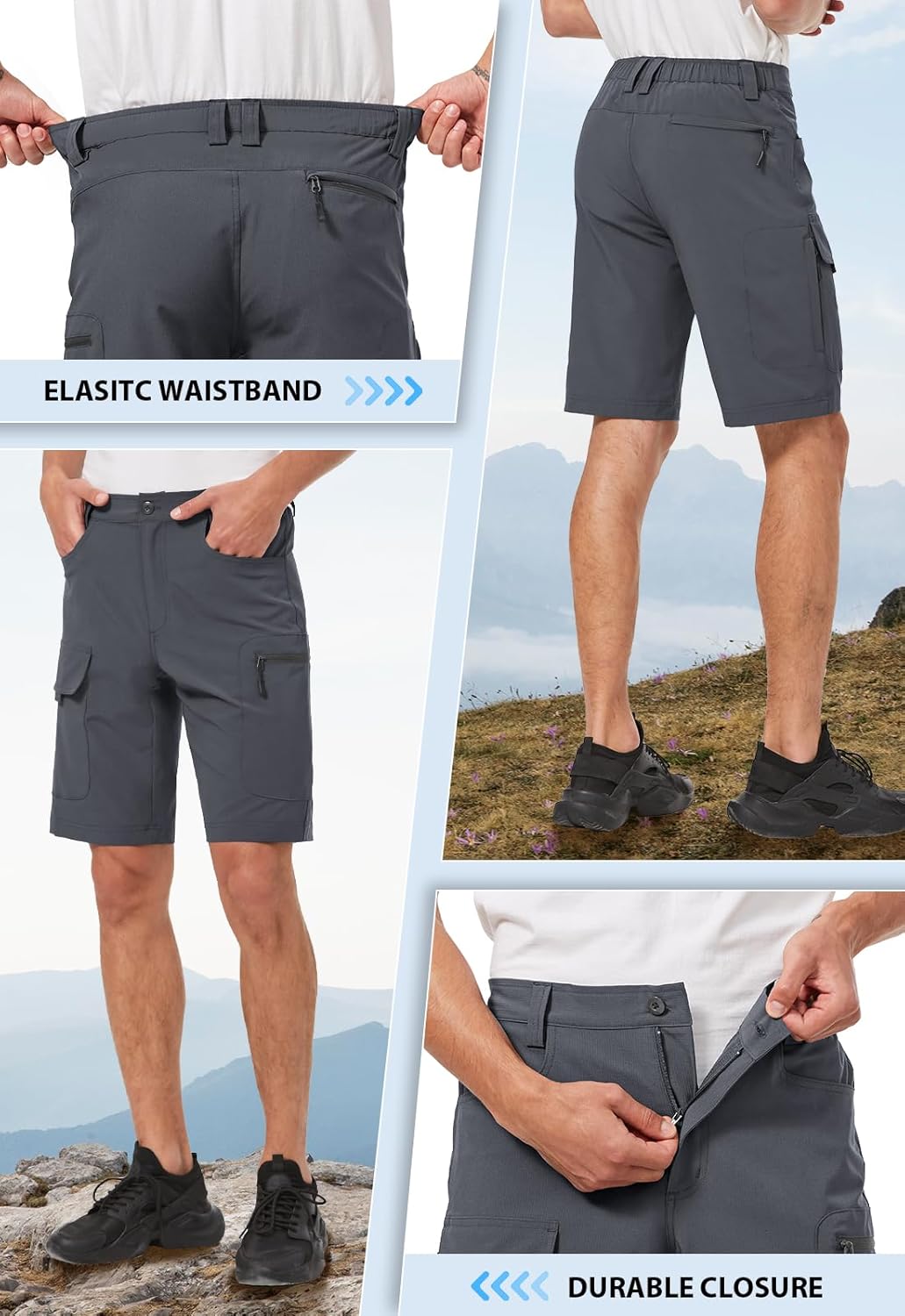 men Hiking s 9"/10" Quick Dry Lightweight Waterproof for Golf Tactical Fishing Casual with 6 Pockets - Image 2