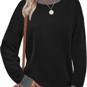 Sweatshirts for Women Crewneck Long Sleeve Loose Fit Tops Color Block Ribbed Trim Fashion 2025
