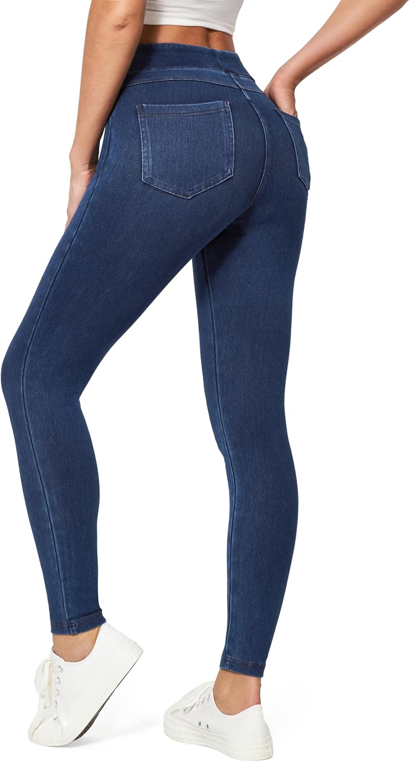 Jeggings for Women Tummy Control Pull on Stretchy Jeans High Waisted Skinny Jean Leggings with Pockets Trendy Casual