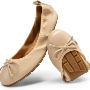 Women's Flats, Foldable Ballet Flats for Women, Bowknot Round Toe Comfort Light Weight Slip-On Dress Shoes
