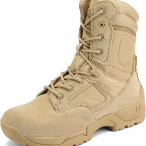 Mens Military Tactical Work Boots Hiking Side Zip Leather Outdoor Motorcycle Combat Boots