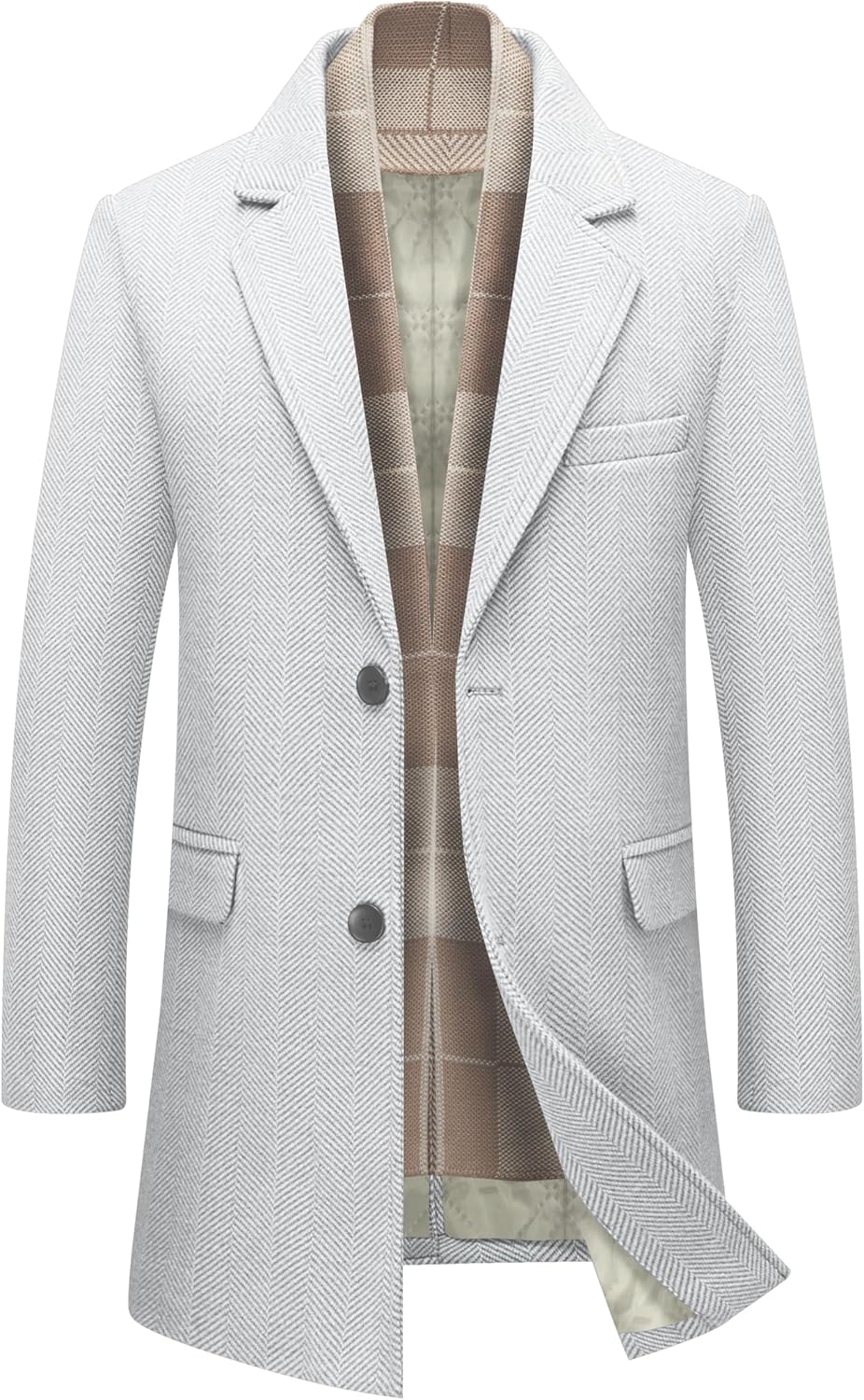 Men's Casual Trench Coat with Detachable Scarfs Notched Collar Single Breasted Overcoat