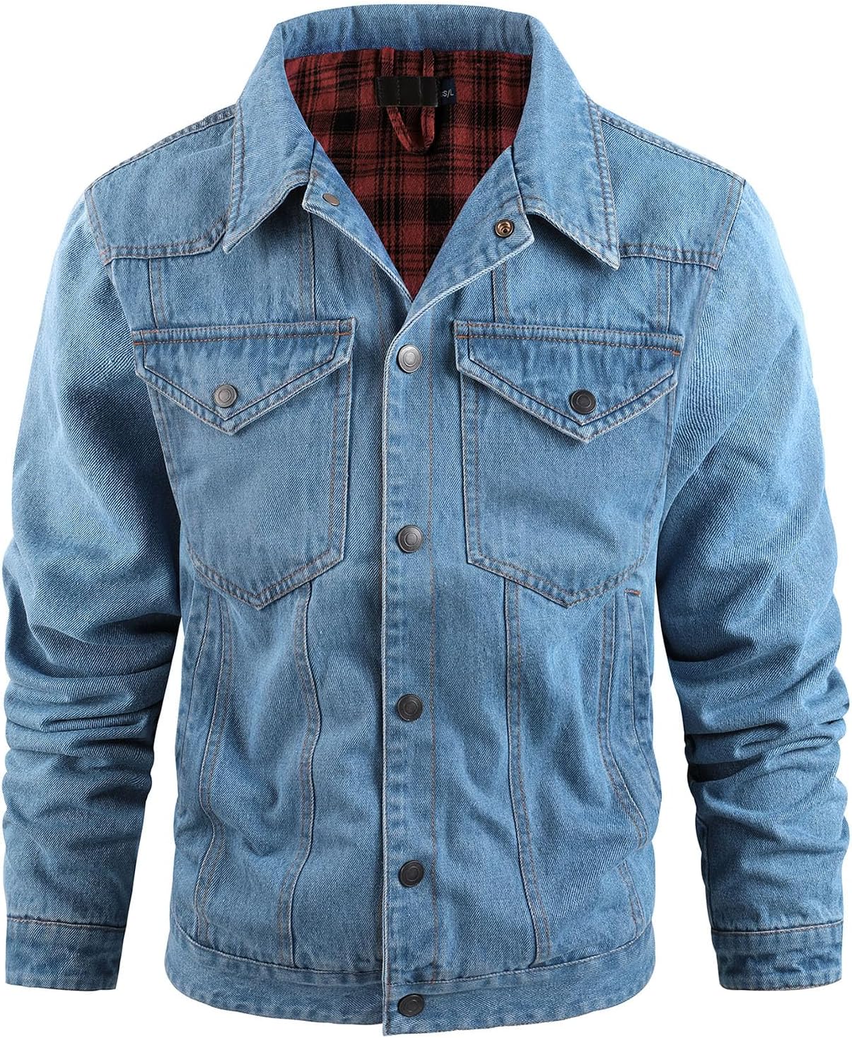 Mens Flannel Lined Denim Jacket Snap Cowboy Cut Western Classic Slim Fit Vintage Heavy Duty Jacket Trucker Coat - Image 2