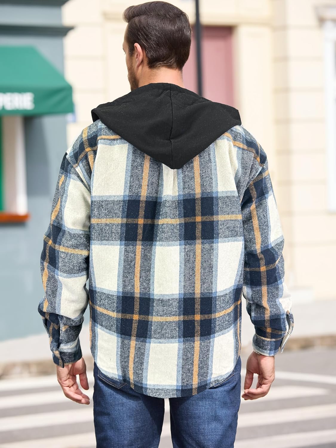 Mens Hoodies Plaid Shirt Long Sleeve Flannel Shirts for Men Casual Button Down Jackets With Pockets - Image 2