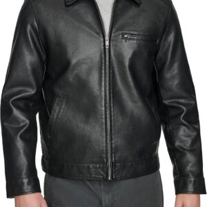 Men's Faux Leather Laydown Collar Racer Jacket