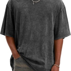 men Oversized T Shirts Vintage Cotton Acid Wash Heavyweight Loose Fit Tees Shirts Unisex Basic Tops for Men Women