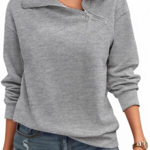 Womens Zipper Sweatshirt Turtleneck Long Sleeve Pullover Casual Loose Sweatshirts Top T Shirts