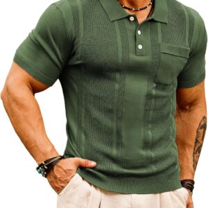 men Knit Polo Shirts Short  Texture Lightweight Golf Shirts Sweater