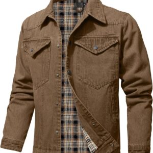 Men's Denim Jacket with Flannel Lined Jean Jackets for Winter Vintage Cowboy Cut Snap Closure Classic Heavy Duty