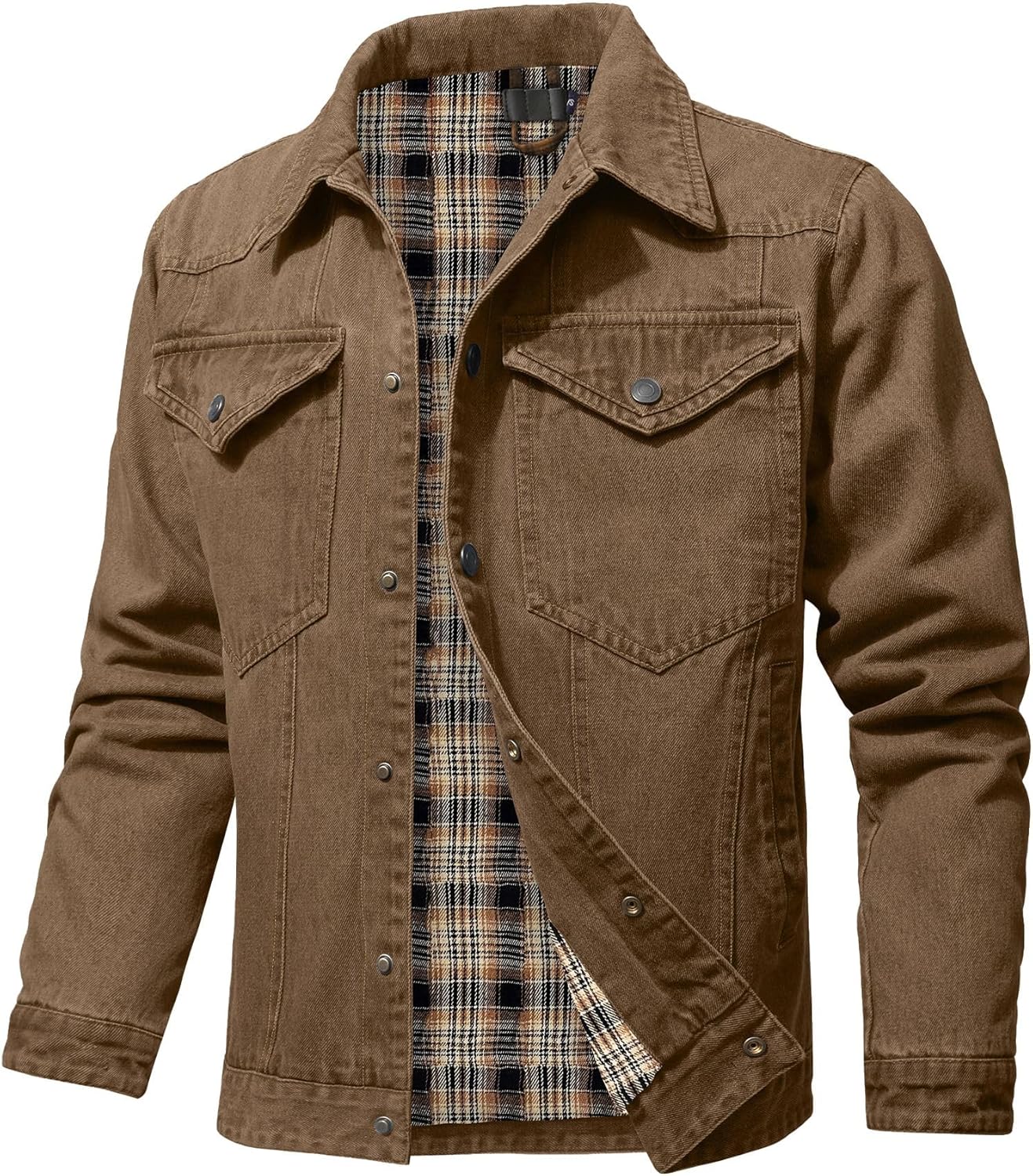 Men's Denim Jacket with Flannel Lined Jean Jackets for Winter Vintage Cowboy Cut Snap Closure Classic Heavy Duty