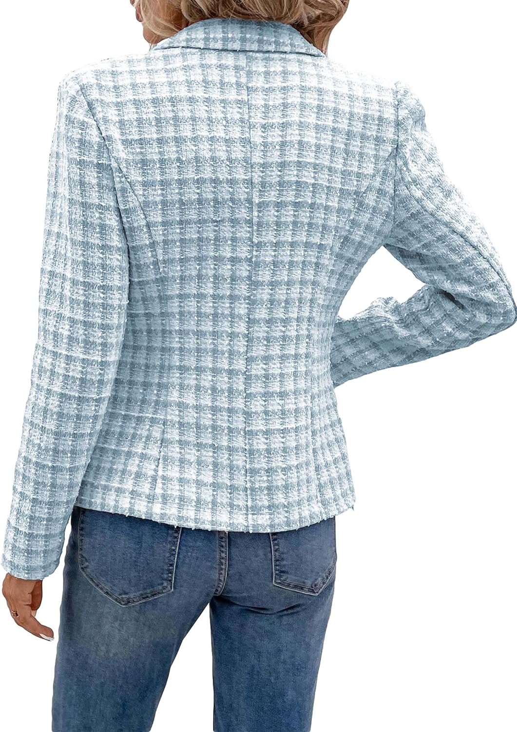 2025 Women's Spring Tweed Blazer Plaid Fashion Slim Fully-Lined Double-Breasted Casual Work Jacket with Pockets - Image 2