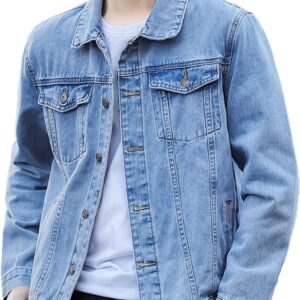 Mens Classic Lapel Jean Jacket Casual Slim Fit Trucker Cowboy Coat Pocket Casual Front Denim Men Jackets