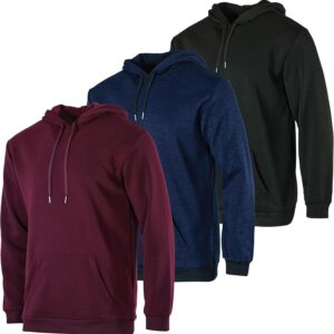 3 Pack: Men's Fleece Pullover Hoodie - Long Sleeve Hooded Sweatshirt Pockets (Available in Big & Tall)