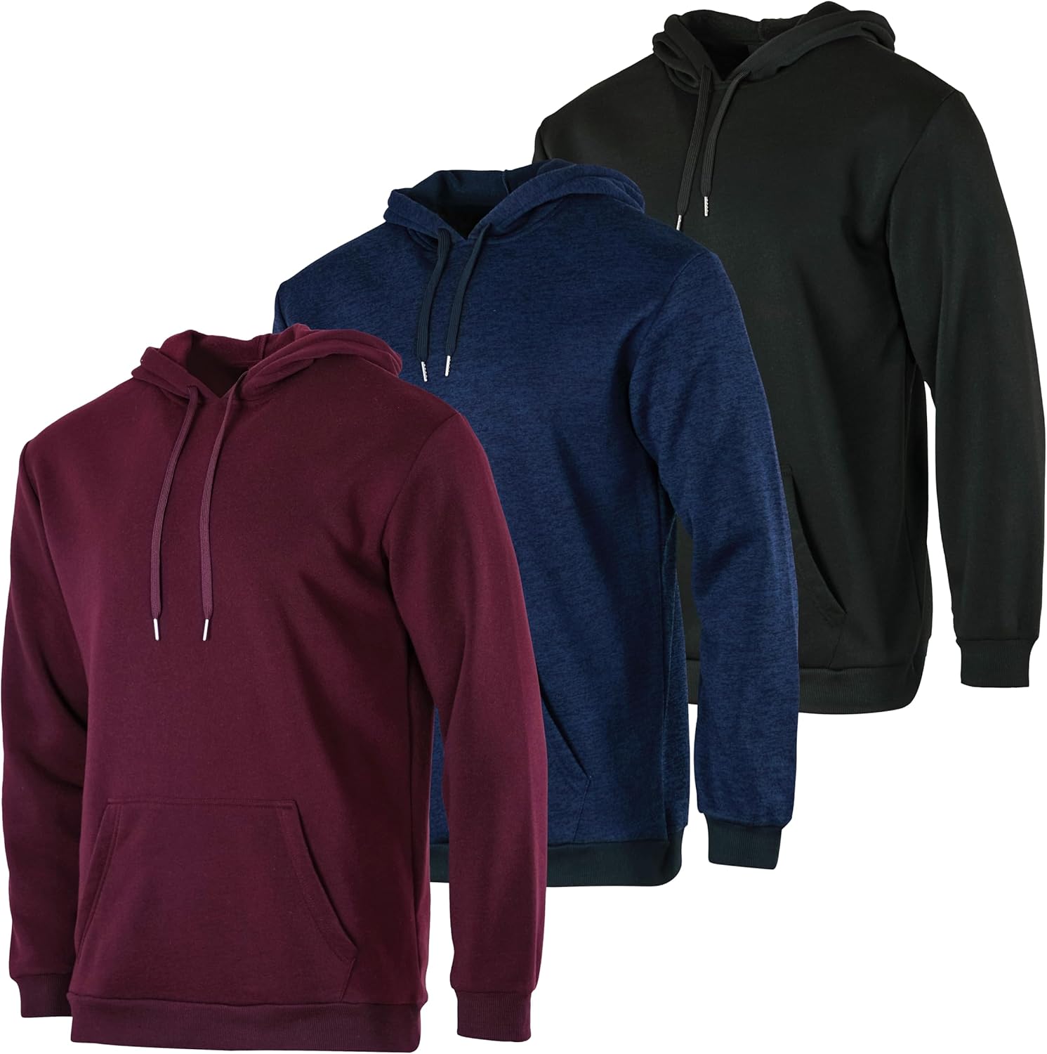 3 Pack: Men's Fleece Pullover Hoodie - Long Sleeve Hooded Sweatshirt Pockets (Available in Big & Tall)