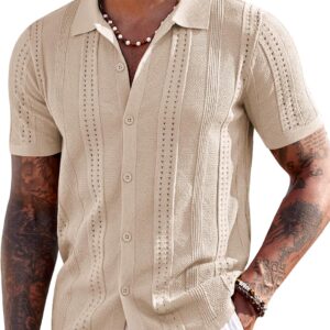 men Knit Shirts Short Sve Button Down Polo Shirt Fashion Casual Summer Beach Shirts