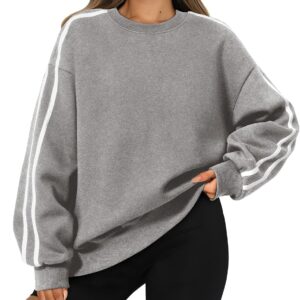 Womens Oversized Sweatshirts 2024 Casual Fall Crew Neck Color Block Long Sleeve Loose Pullover Top Y2K Clothes