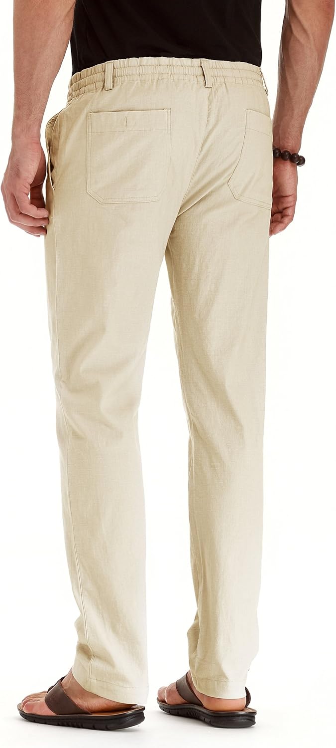 Men's Drawstring Linen Pants Casual Summer Beach Loose Trousers - Image 2