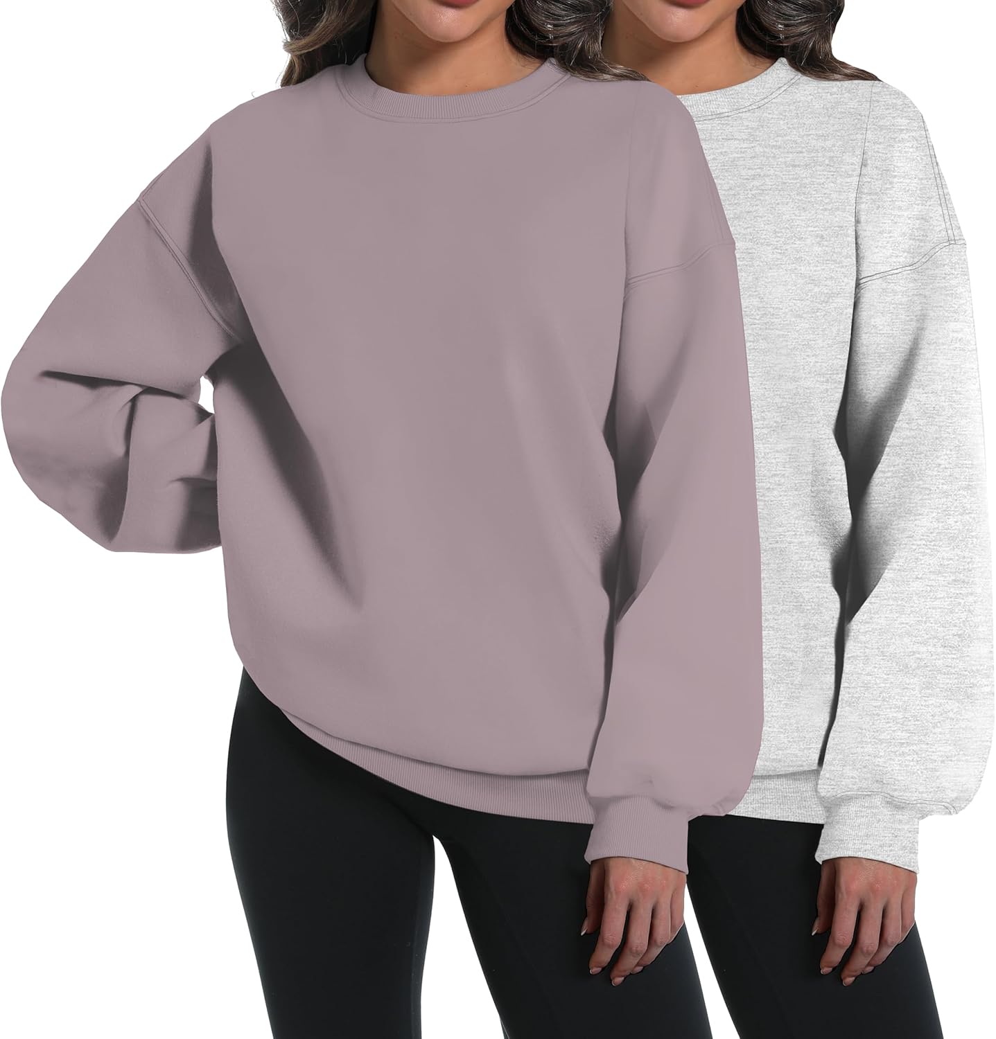 2 Pack Womens Oversized Sweatshirts Hoodies Long Sleeve Tops Fall Winter Clothes Crewneck Cozy Outfits Pullover Fashion