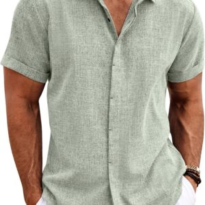men Linen Shirts Short Sve Casual Shirts Button Down Shirt for Men Beach Summer Wedding Shirt