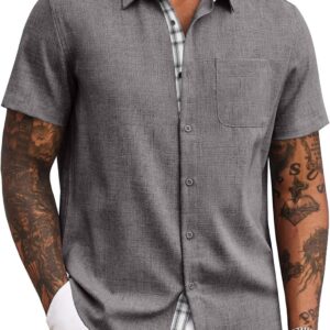 men Button Down Shirts Short Sve Casual Shirts Summer Beach Shirts Vacation Wedding Shirts with Pocket