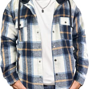 Mens Hoodies Plaid Shirt Long Sleeve Flannel Shirts for Men Casual Button Down Jackets With Pockets