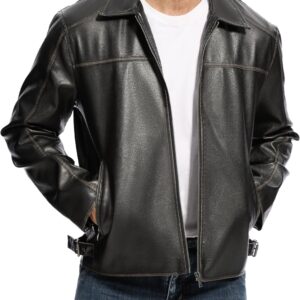 Leather Jacket Men Faux Lightweight Bomber Jackets Mens Motorcycle Vintage Lapel Coats with Zipper and Pockets
