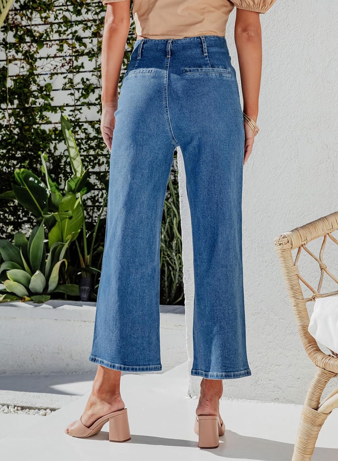 Women Wide Leg Jeans High Waisted Stretchy Straight Leg Jeans Buttoned Loose Denim Pants with Pocket - Image 2