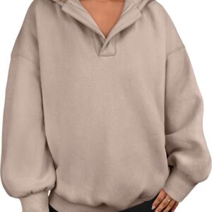 Womens Oversized Hoodies V Neck Sweatshirts Fleece Long Sleeve Pullover Y2K Clothes 2025 Fall Trendy Outfits