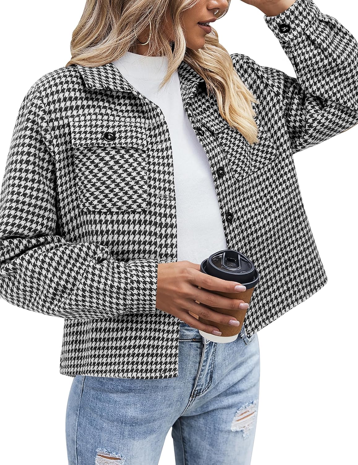 Flannels for Women Cropped Shacket Jacket Fashion Plaid Button Down Shirt 2025 Fall Coat Tops