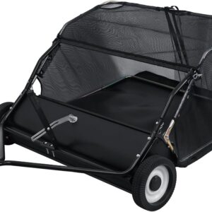 44-Inch Tow Behind Lawn Sweeper, Heavy Duty Yard Sweeper with Dumping Rope Rubber Wheels, Adjustable Sweeping Height Large Capacity Leaf Grass Collector (Black)