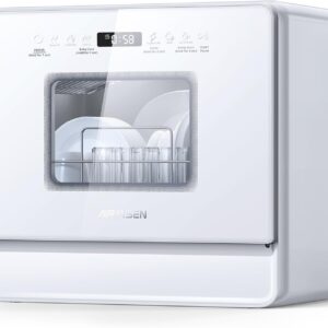 Desktop dishwasher set, double-layer shelf design, portable dishwasher, built-in 5-liter water tank, 3 spray arms, 12-hour delay start, no need to connect power supply, white model
