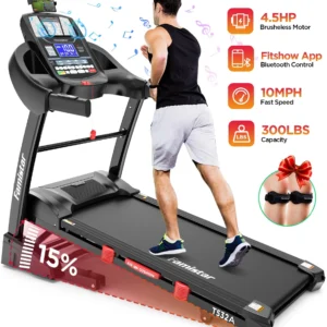 Famistar Clearance Folding Treadmill for Home with 15 Levels Auto Incline, 300LB Capcity, 10MPH Fast Speed Controls, Portable Treadmill Running Walking Machine, 4.5HP, Knee Strap Gift