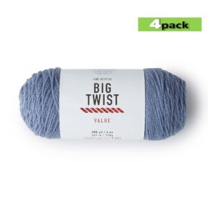 4pk Solid Denim Blue Medium Weight Acrylic 380yd Value Yarn by Big Twist