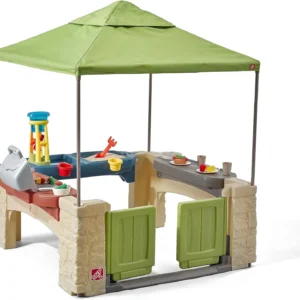 All-round play patio with canopy, kids indoor and outdoor kitchen play set