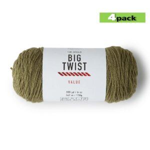 4pk Solid Olive Drab Medium Weight Acrylic 380yd Value Yarn by Big Twist